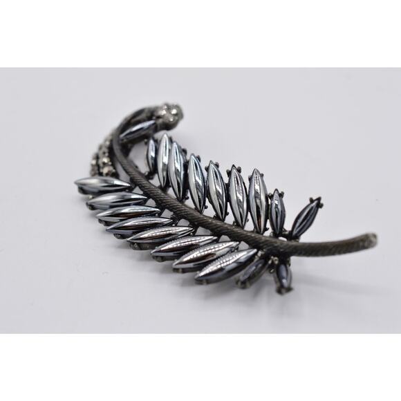 Weiss Vintage Pin Brooch Gunmetal Feather Marcasite Shiny Statement Signed Bin8 - Picture 5 of 8